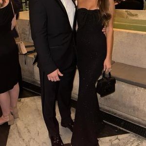 Long black sparkly formal dress. Perfect for black tie weddings.